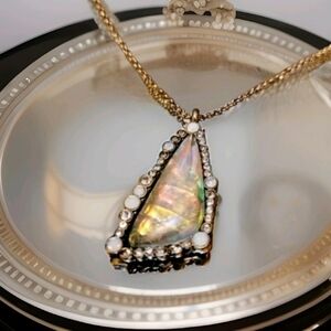 NWT Boho Paua Crystal Double Pendant Layered 14k Gold Necklace